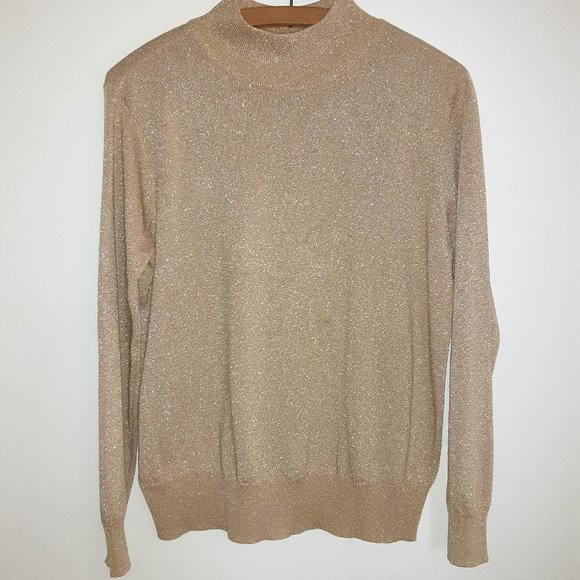 PRESTON & YORK GOLD METALLIC SHIMMER PULLOVER SWEATER SIZE MEDIUM - Picture 1 of 4